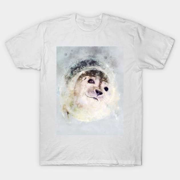 Dramabite Watercolor seal marine animal artistic cute T-Shirt by dramabite